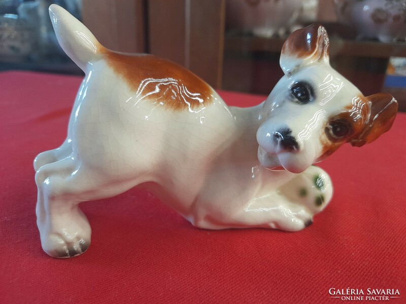 Alt Német,Germany Sitzendorf  Pöttyös Labdával Játszó Porcelán Beagle Kutya Figura.