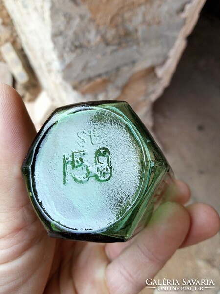 Old, pharmacy, labeled on the outside, green bottle, 150 ml