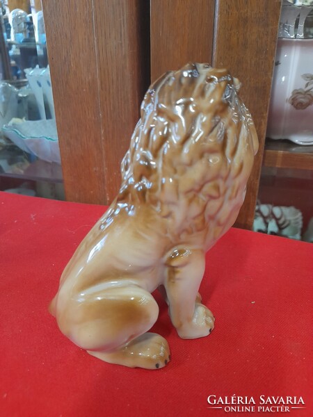 Zsolnay hand-painted sitting lion porcelain figurine.