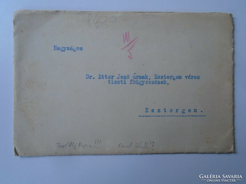 Za447.25 Dr. Paul leimdörfer's letter ledge, sturovo-1930 dr. Jenő Etter to the Prosecutor General of Esztergom