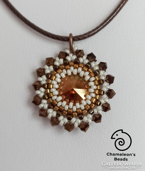 "Caramel Café Mandala Beading Earrings" Swarovski kristályos karamell-kávé gyöngyfűzött fülbevaló