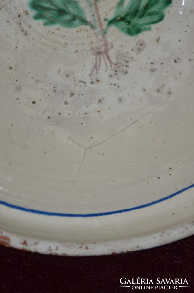 Antik mázas nagyméretű kerámia tál( sérült )
