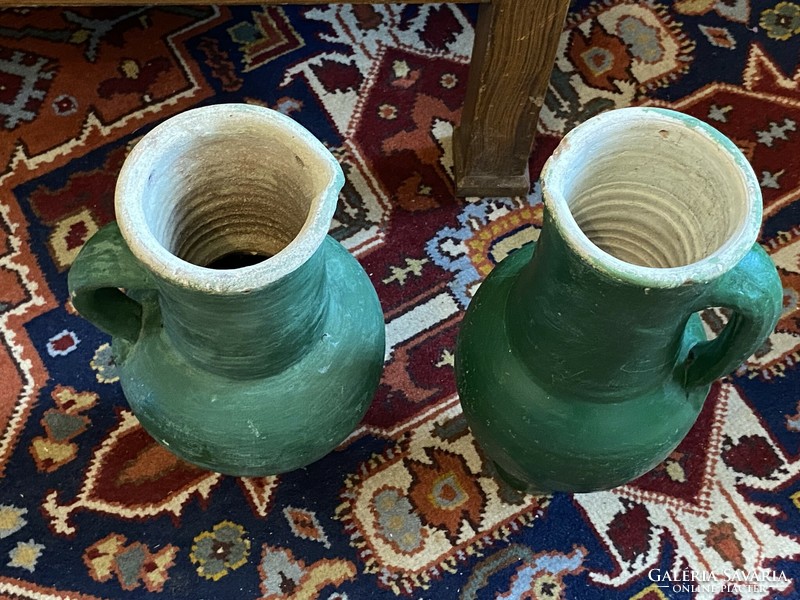 2 Pcs potter's green colored thick-walled pitcher jug hanging flower pot