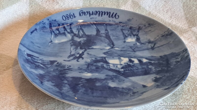 Porcelán kék tányér, falitányér (M3811)
