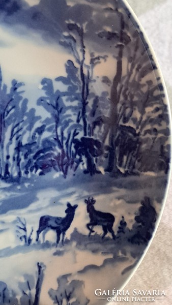 Kék porcelán tányér, karácsonyi dísztányér, falitányér (M3810)