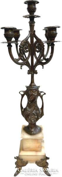 Antique sculptural, figural Art Nouveau mantel clock set