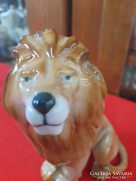 Zsolnay hand-painted sitting lion porcelain figurine.