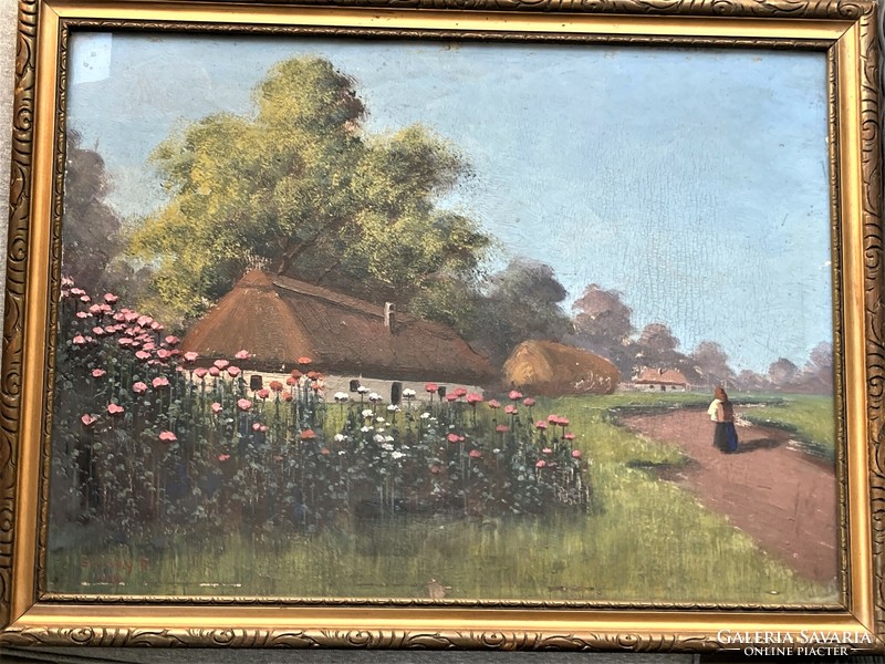 Zubriczky Lóránd (1869-?): Village life, oil painting, early 1900s