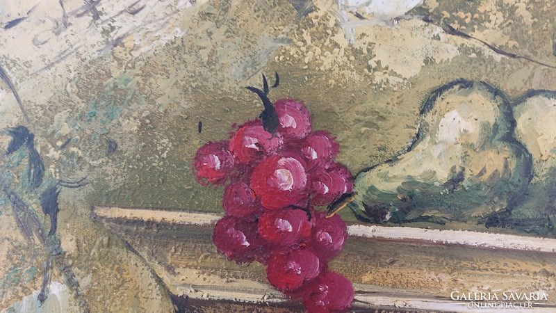(K) Szép, dekoratív nem szokványos gyümölcs csendélet festmény  60x91 cm