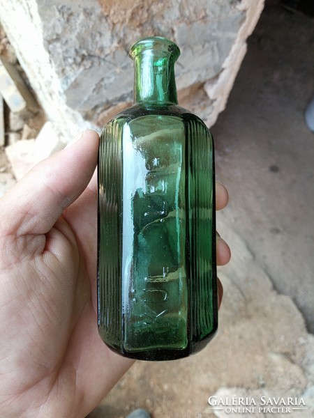 Old, pharmacy, labeled on the outside, green bottle, 150 ml