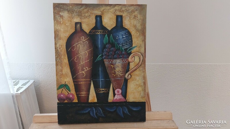 (K) decorative modern still life painting with vases and fruits 30x40 cm
