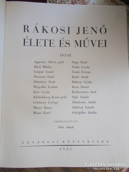 Rákosi Jenő élete és művei 1930.