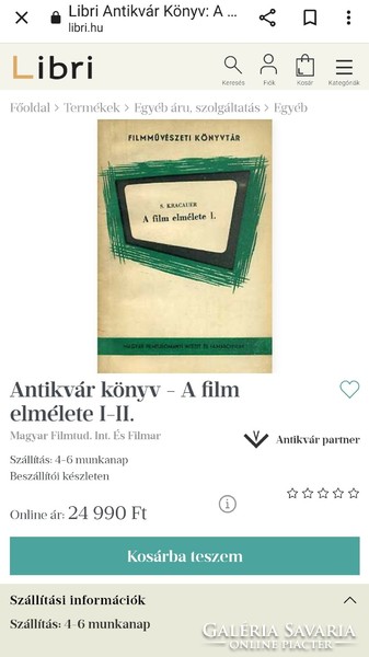S. KRACAUER A film elmélete I. Filmművészeti könyvtár 1964