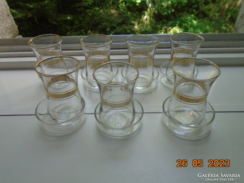 7 személyes hagyományos arany csíkos török Jénai kávés pohár készlet üveg tartóval