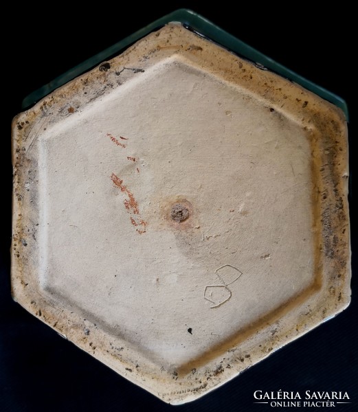 DT/241 – Festett, mázas pirogránit hexagon virágkaspó