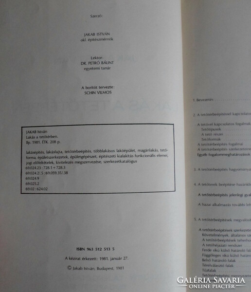 Jakab István: Lakás a tetőtérben (építészeti szakkönyv, építkezés; 1981)