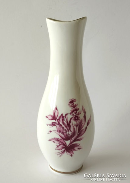 Old, beautiful, marked Hólloháza porcelain vase with a flower bouquet pattern