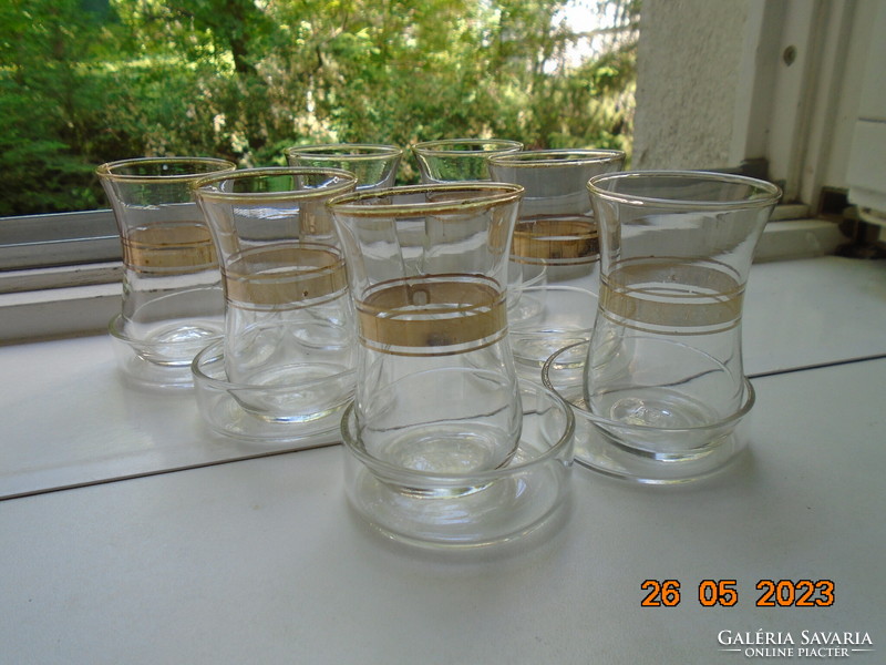 7 személyes hagyományos arany csíkos török Jénai kávés pohár készlet üveg tartóval