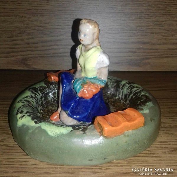 Extremely rare f. Kún marta larger figural ashtray - marked