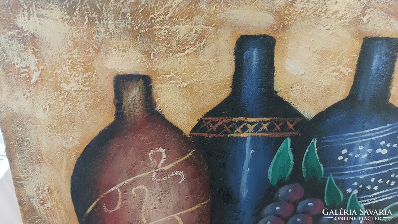 (K) Dekoratív modern csendélet festmény vázákkal, gyümölcsökkel 30x40 cm