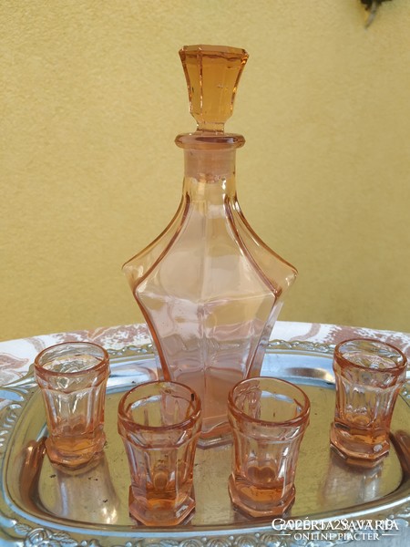 Retro amber drinking set for sale! Art deco glass + 4 glasses for sale!