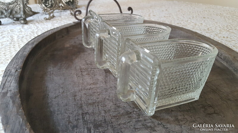 3 old small thick glass drawers.