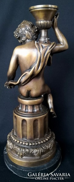Dt/244 – cherubic bronze candlestick with inscription Albert Ernest Carrier Belleuse