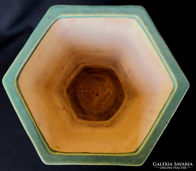 DT/241 – Festett, mázas pirogránit hexagon virágkaspó