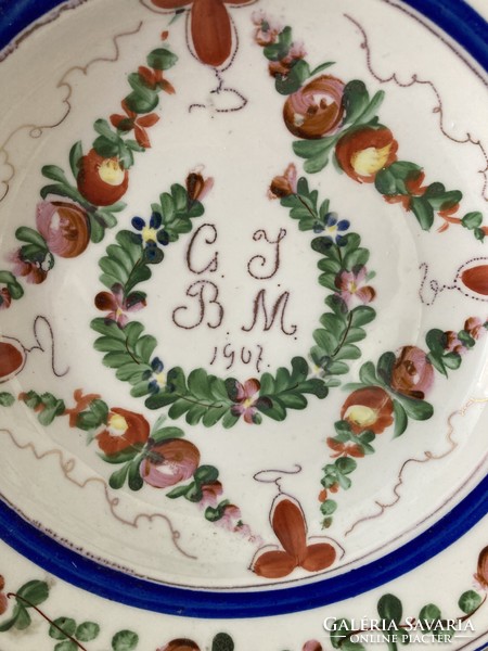 Antique hand-painted porcelain wedding plate, wall plate / wedding 1907