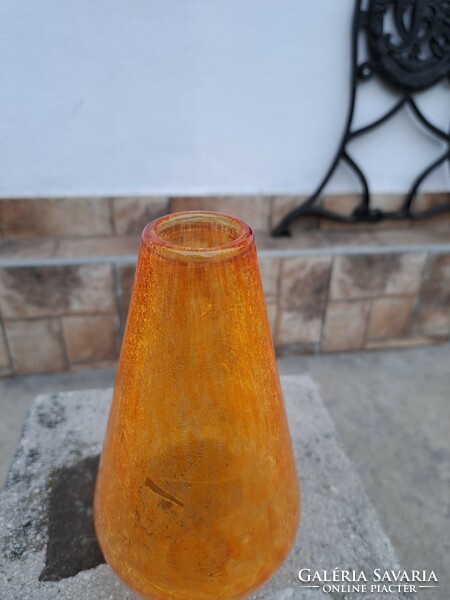 Retro narancssárga sárga váza repesztett Gyönyörű  Fátyolüveg fátyol karcagi berekfürdői üveg