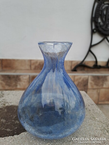 Kék repesztett Fátyolüveg fátyol karcagi berekfürdői üveg kiöntő váza Gyűjtői