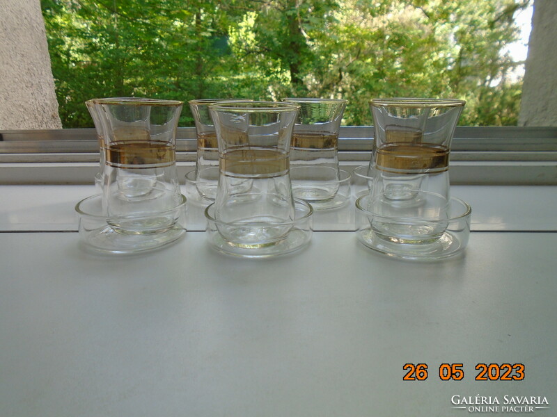 7 Personal traditional gold striped Turkish Jena coffee cup set with glass holder