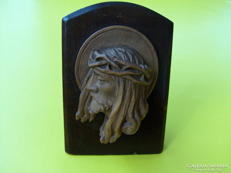 Asztali kegytárgy - fa faragvány, igen szép Krisztus fej, hibátlan