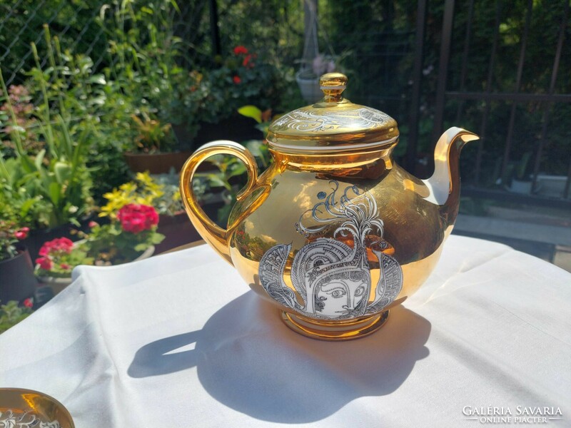 Hollóháza Saxon endre porcelain tea set with gold painting