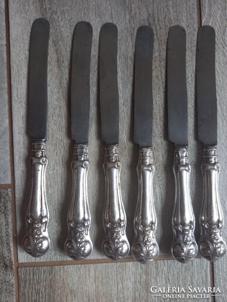 Antik ezüstmarkolatos vajazó kés szett (156 gramm)