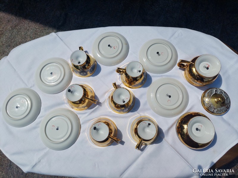 Hollóháza Saxon endre porcelain tea set with gold painting