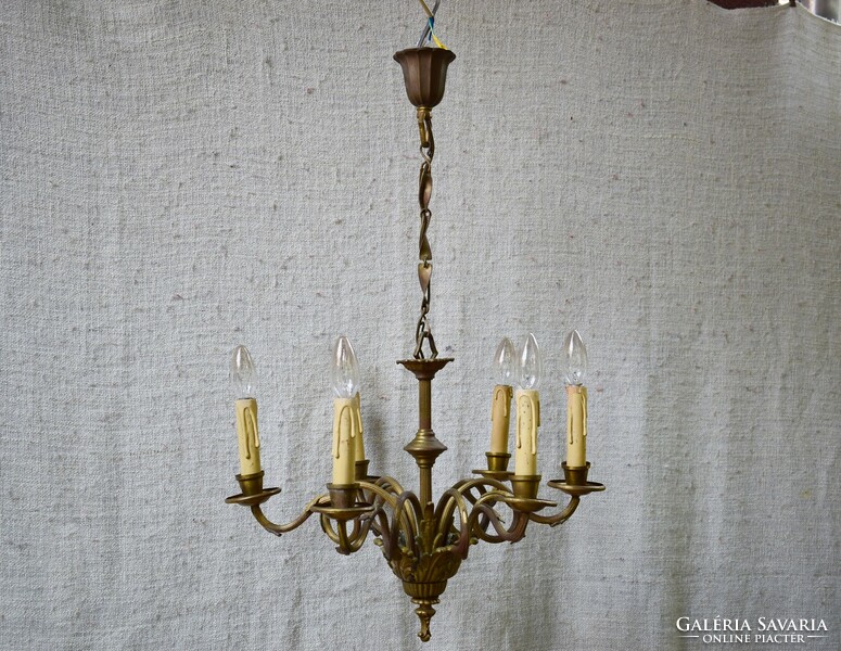 Chandelier antique baroque style, bronze, copper 6 arms lamp candle bulb 50 x 78 cm