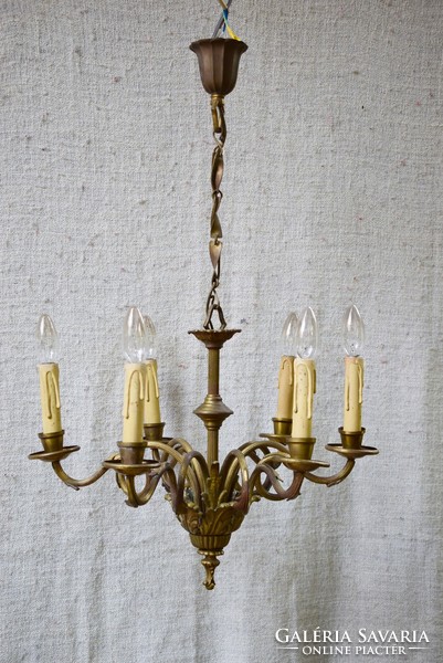 Chandelier antique baroque style, bronze, copper 6 arms lamp candle bulb 50 x 78 cm