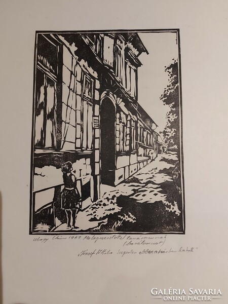 Signed linocut of vince Nagy painter and graphic designer - street view from 1969 -151