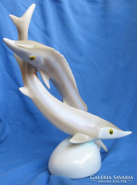 Hollóháza porcelain statue, graceful pair, marked 23.5 cm high.