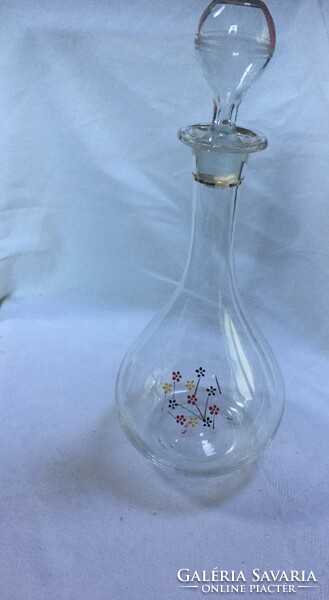 Festett üveg butélia, kiöntő, palack, dekantáló üveg dugóval (74)