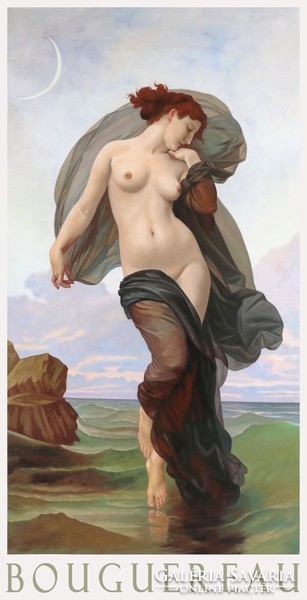 W. A. Bouguereau evening mood 1882 oil painting art poster, female nude silk scarf