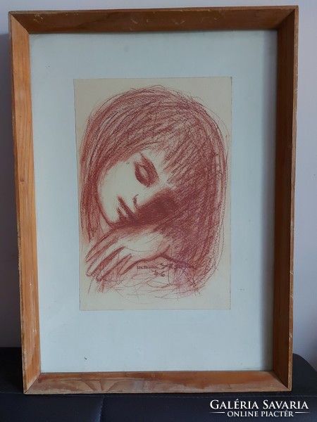 Portrait of a sleeping girl with illegible signature - 512