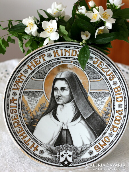 St. Therese of Lisieux gilded porcelain decorative plate, wall plate
