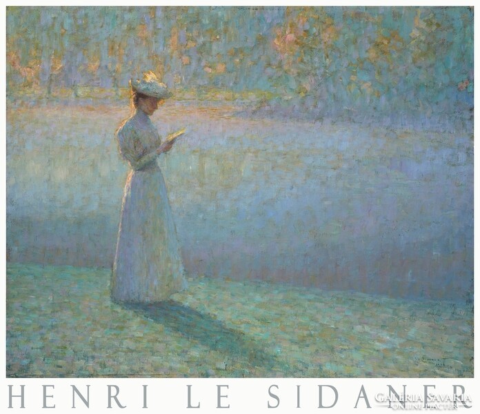 Henri le sidaner reading woman 1898 painting art poster, french impressionist landscape peacetime