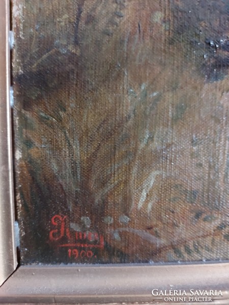 Antik tájkép hattyúkkal, szignóval  - 516