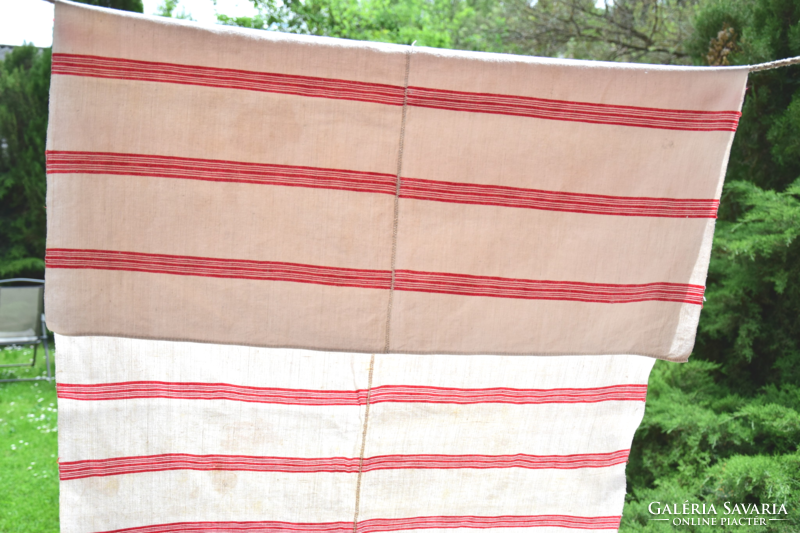 Antique old folk linen linen hand-woven red striped tablecloth tablecloth tablecloth 132 x 92