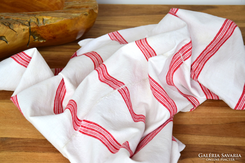 Antique old folk linen linen hand-woven red striped tablecloth tablecloth tablecloth 132 x 92