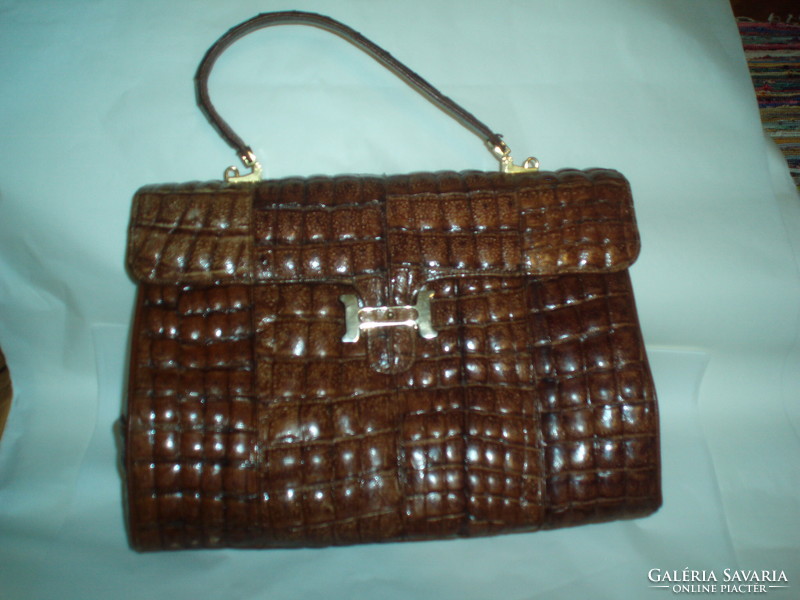 Vintage genuine crocodile leather large handbag