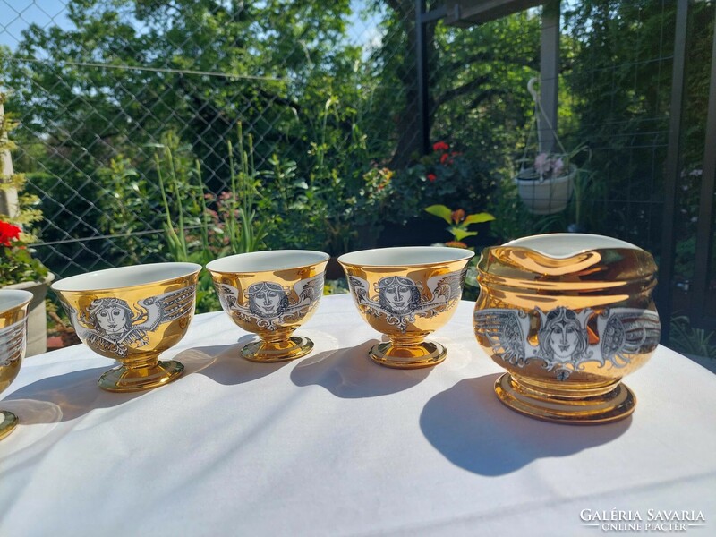 Hollóháza Saxon endre porcelain tea set with gold painting